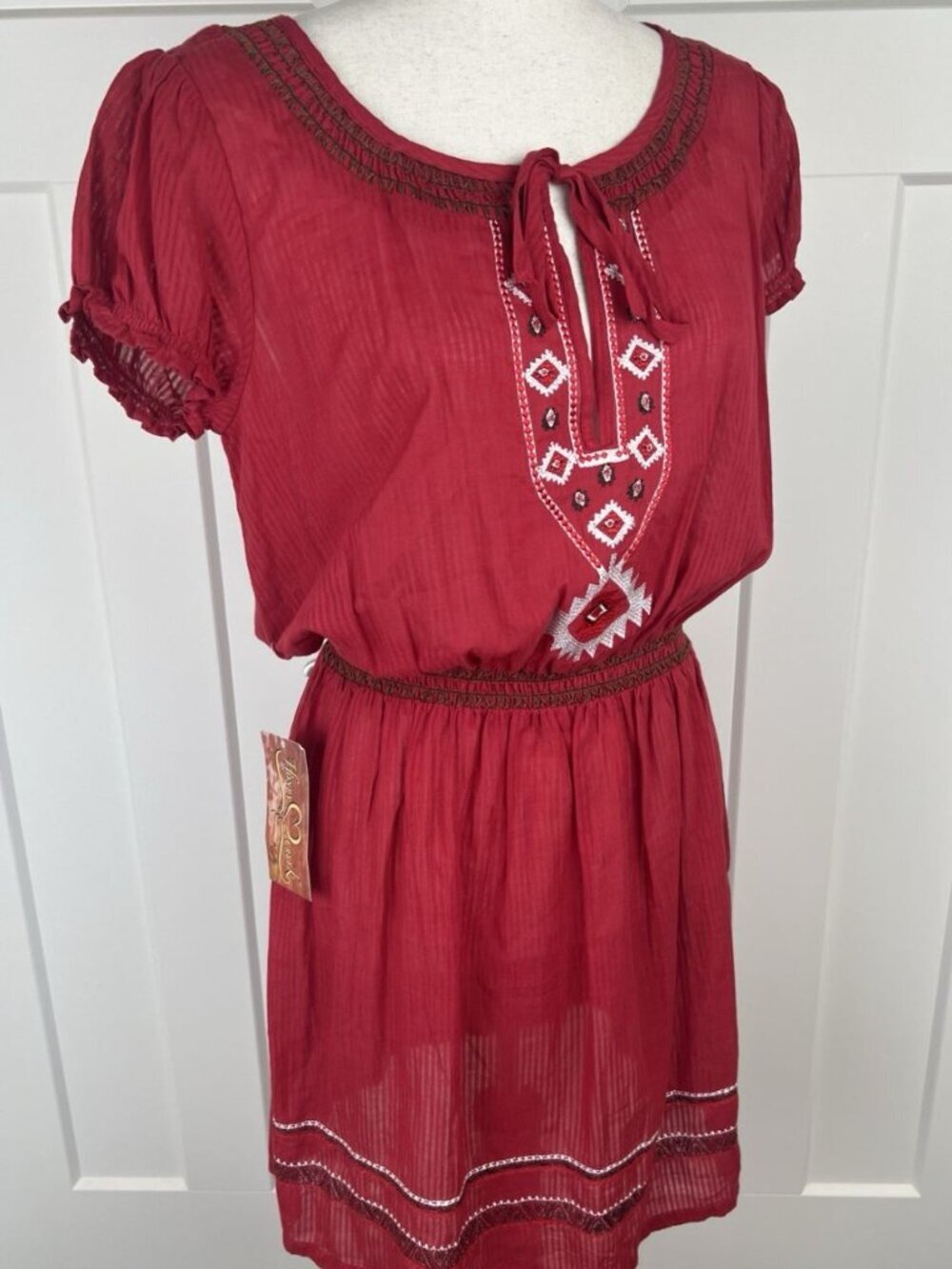 Scully Honey Creek NWT Red Embroidered Peasant Dress M Western Boho Cotton - Picture 8 of 11